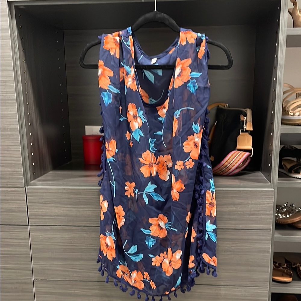 Floral Swim Coverup with Tassels